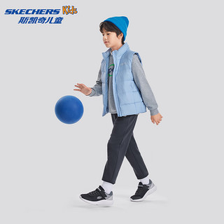 Skechers斯凯奇儿童轻薄三防羽绒背心秋冬季男女童外套羽绒马甲L424K080 浅古旧蓝色/04B2 175cm