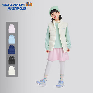 Skechers斯凯奇儿童轻薄三防羽绒背心秋冬季男女童外套羽绒马甲L424K080 棉花糖白/0074 170cm