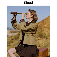 ELAND衣恋风衣女工装风插肩设计皮质领撞色夹克外套2024秋季 卡其色(35)Beige S/160