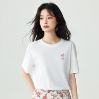 趣味兔子绣花短袖T恤女2024夏季宽松百搭舒适休闲上衣