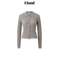 ELAND衣恋毛针织衫女微喇袖小翻领含绵羊毛弹力开衫 灰色(15)Grey