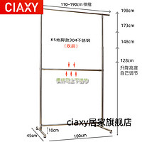 ciaxy SUS304不锈钢晾衣架双层升降挂衣架单杆加厚阳台晒被架子落地移动 K5地脚款304不锈钢双层