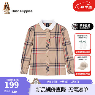 暇步士（Hush Puppies）【速干】童装女童2024秋季款透气舒适淑女可爱内搭长袖POLO衫 暖卡其 1