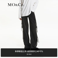 MO&Co.2024秋新品工装口袋高腰及地直筒脏染棉质牛仔裤MBD3JEN002 牛仔黑色 2
