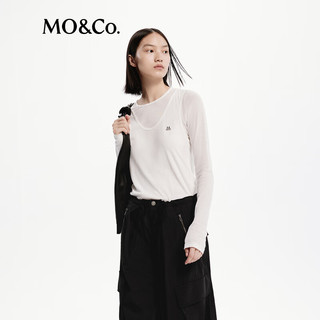 MO&Co.2024秋新品假两件圆领正肩长袖棉质T恤MBD3TEET06摩安珂
