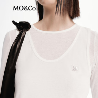 MO&Co.2024秋新品假两件圆领正肩长袖棉质T恤MBD3TEET06摩安珂
