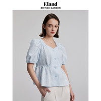 ELAND衣恋收腰衬衫女夏季甜美风可爱泡泡袖短袖上衣 浅蓝色(51)L/Blue