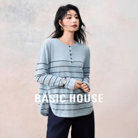 百家好（Basic House）撞色休闲百搭夏季新款透气条纹设计感针织衫女