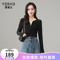 娅丽达设计感小众v领假两件t恤女2024秋季新款打底衫宽松长袖体恤