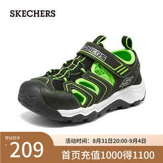 斯凯奇（Skechers）中大童魔术贴包头凉鞋407030L 黑色/柠檬色/BKLM 28.5码