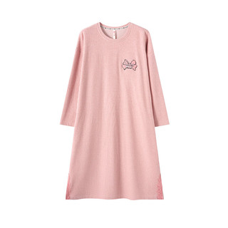 芬腾睡裙女士【暖绒】2024早秋圆领套头蕾丝裙边纯色微弹家居服中长裙