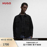 HUGO 男士2024秋季胶状徽标标签装饰帆布拉链衬衫 001-黑色 L