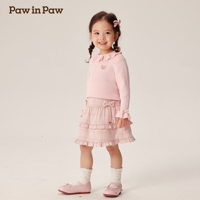 Paw in Paw PawinPaw卡通小熊童装2024年秋冬女宝圆领毛衣 Pink粉红色/25 110cm