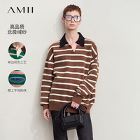 AMII2024秋新款休闲翻领撞色法式条纹落肩袖毛衣女宽松藏肉12453070