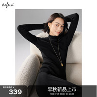 伊芙丽100%羊毛半高领加厚全成型针织长袖打底衫2024秋季 黑色 160/85CM/M