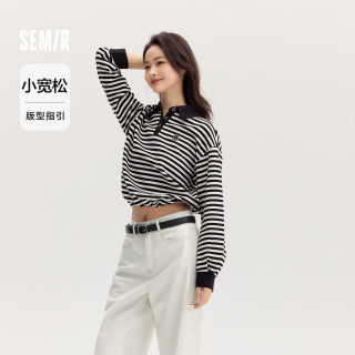 森马 SemirPOLO衫女刺绣时尚宽松衣服休闲风秋季温柔质感套头衫女士气质