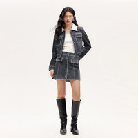 VEROMODA皮裙女2024秋季女装猪剖层皮裙高腰A字假口袋学院减龄 花岗石灰色 180/80A/XXL