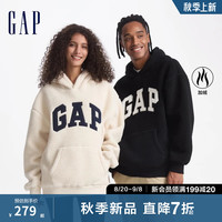 Gap男女装2024秋季新款刺绣字母logo仿羊羔绒连帽卫衣套头衫609050