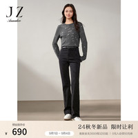 玖姿·安娜蔻New Vintage复古摩登老花四面弹牛仔长裤女2024秋新款 素黑