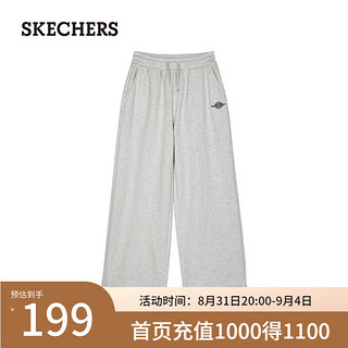 斯凯奇（Skechers）2024年秋季黑色针织长裤宽松L324W098 浅白花灰/0248 S