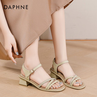 达芙妮（DAPHNE）达芙妮粗跟凉鞋女2024夏季白色方根一字带高跟凉鞋气质通勤JL 黄色 36