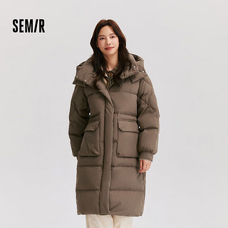 森马（Semir）羽绒服女长款三防防风保暖百搭2024冬季宽松连帽外套简约 深卡其(灰鸭绒)50790 155/80A/S