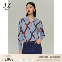 玖姿(JUZUI)休闲几何宽松绵羊毛毛衣女2024秋季JWDQ31016 花浅蓝 L