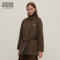 Teenie Weenie【澳毛+桑蚕丝】小熊2024静奢风双面毛呢大衣中长款