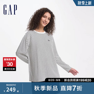 Gap女装2024秋季刺绣logo条纹针织长袖T恤时髦休闲上衣637889 白色条纹 175/92A(XL) 亚洲尺码