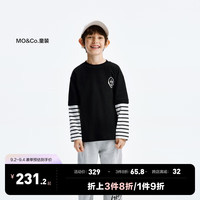 little MO&Co.little moco童装24秋男女童纯棉假两件条纹长袖t恤KBD3TEET02 黑色  110/56