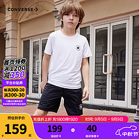 匡威（Converse）儿童套装T恤短袖短裤速干套装2024夏季中大童男女童两件套套装 纯白色 120/60(6)