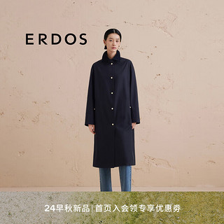 ERDOS 24秋冬落肩袖翻领中长款宽松复古时尚都市女轻便风衣外套 藏蓝 175/92A/XL