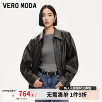 VEROMODA夹克外套女2024早秋款扎染做旧PU仿皮宽松外套机车风时尚休闲 黑色 1