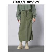 UR2024秋季女装休闲工装风贴袋蝴蝶结A字半裙UYL540006 灰绿 L