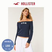 HOLLISTER24秋季美式辣妹棉质露肩印花长袖T恤 女 海军蓝 S (165/88A)