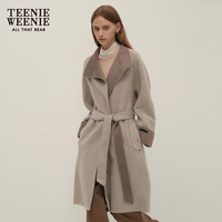 Teenie Weenie【澳毛】小熊2024秋季优雅轻奢感双面呢长款毛呢大衣 燕麦色 155/XS