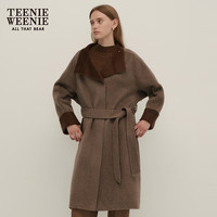 Teenie Weenie【澳毛】小熊2024秋季优雅轻奢感双面呢长款毛呢大衣 卡其色 165/M