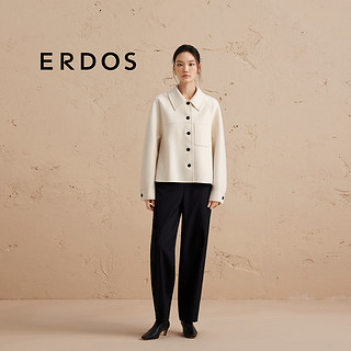 ERDOS 24秋冬箱型短款宽松百搭羊毛外套翻领双面毛呢女毛呢大衣 白 165/84A/M