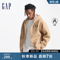 Gap男女装2024秋季毛毡布logo仿羊羔绒连帽卫衣外套609272 卡其色 180/100A(XL) 亚洲尺码