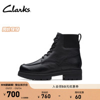 Clarks其乐奥莉系列女鞋时尚简约切尔西靴复古方跟中筒时装皮靴 黑色 261679044 37.5