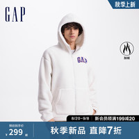Gap男女装2024秋季毛毡布logo仿羊羔绒连帽卫衣外套609272 白色 175/96A(L) 亚洲尺码