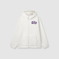 Gap 男女装毛毡布logo仿羊羔绒连帽卫衣外套609272 白色