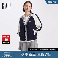 Gap女装2024初秋刺绣logo撞色拼接卫衣开衫可叠穿上衣637689 海军蓝 165/84A(M)