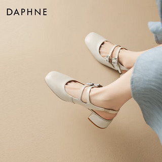 达芙妮（DAPHNE）方头粗跟后空凉鞋女2024时尚饰扣气质百搭通勤鞋女凉鞋 米色 37