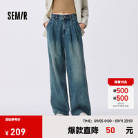 森马 Semir[商场同款]牛仔裤女纯棉阔腿裤显瘦潮流2024秋季新款长裤复古 牛仔黄泥染80325 1