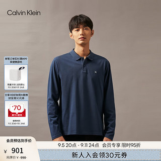 Calvin Klein Jeans24秋季男士ck刺绣方标净色纯棉长袖POLO衫T恤J326696 PPK-藏青 XL