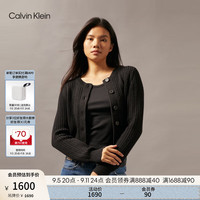 Calvin Klein Jeans24秋季新款女ck羊毛混纺短款绞花圆领纽扣针织开衫J224570