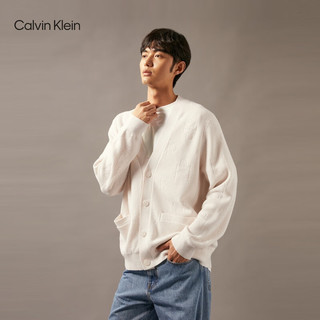 Calvin Klein Jeans24秋季新款男ck羊毛混纺暗纹字母纽扣V领针织开衫J326647