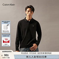 Calvin Klein Jeans24秋季男士ck刺绣方标净色纯棉长袖POLO衫T恤J326696 BEH-太空黑 L