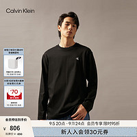 Calvin Klein Jeans24秋季男士休闲通勤ck刺绣净色纯棉圆领长袖T恤J327338 BEH-太空黑 XL